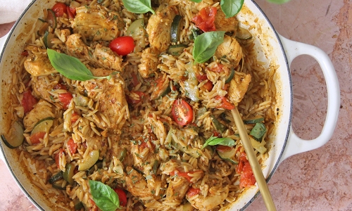 Pesto Orzo and Chicken