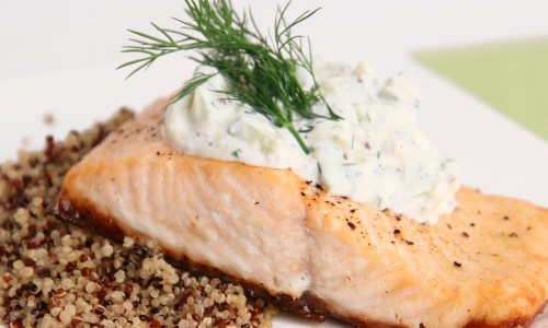 Seared Salmon with Dill Cucumber Sauce