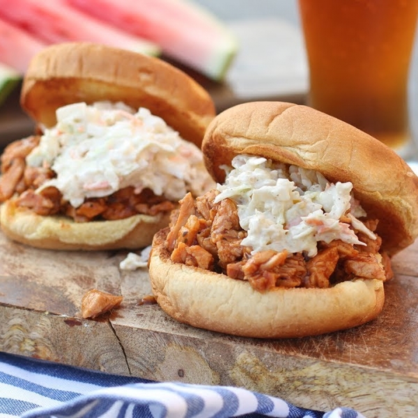 Beer Slow Cooked BBQ Pulled Pork with Spicy Slaw