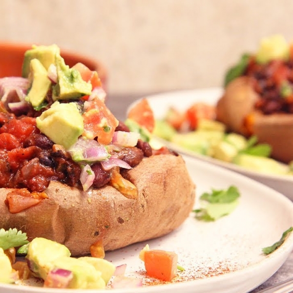 Chili Bean Stuffed Sweet Potatoes