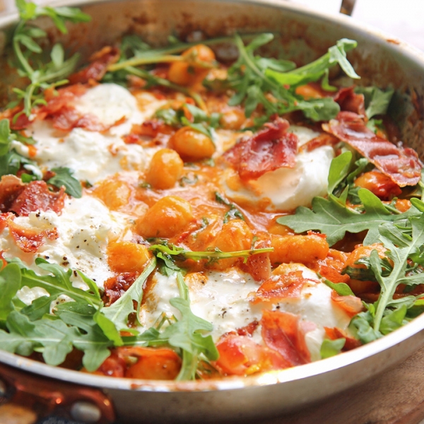 Gnocchi with Burrata and Crispy Prosciutto