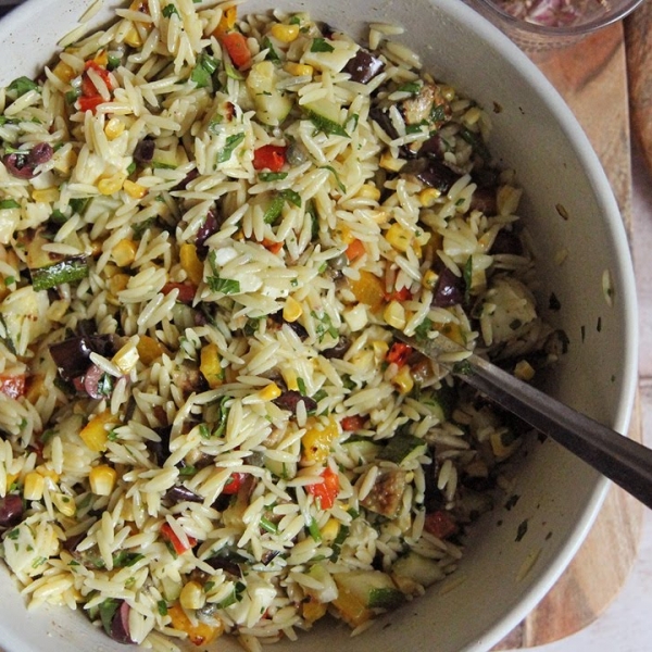 Grilled Veggie Orzo Pasta Salad