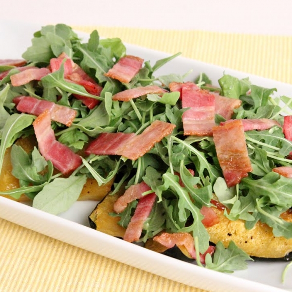 Roasted Acorn Squash with Bacon and Arugula